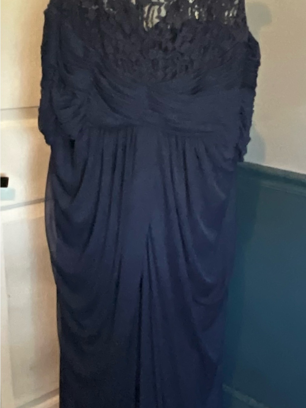 David's Bridal Navy Lace-Top Maxi Dress